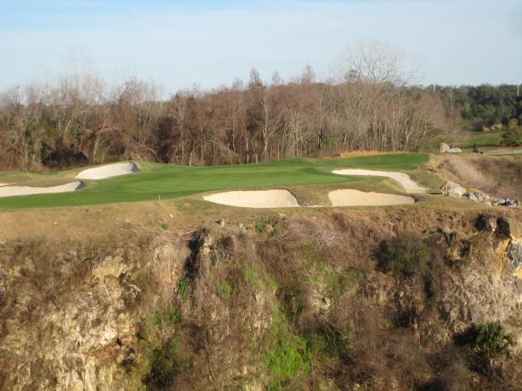 The first view across the quarry from the 13th tee box