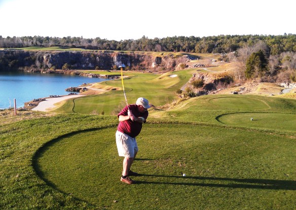 Heading down canyon off the 15th tee toward Black Diamond Lake
