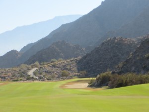 The middle of the final stretch the green on 15 nestled in the rocks